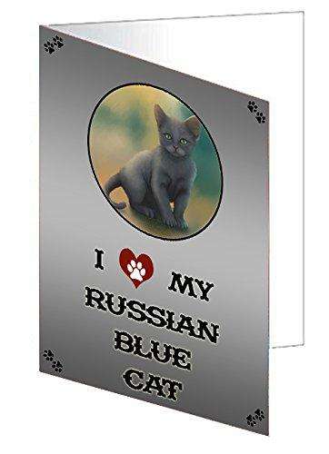 I love My Russian Blue Cat Handmade Artwork Assorted Pets Greeting Cards and Note Cards with Envelopes for All Occasions and Holiday Seasons