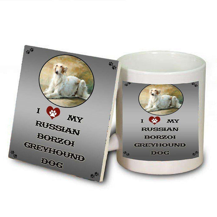 I love My Russian Borzoi Greyhound Dog Mug and Coaster Set