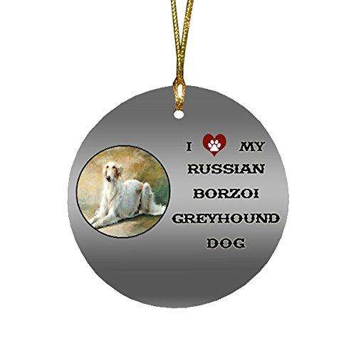I love My Russian Borzoi Greyhound Dog Round Christmas Ornament