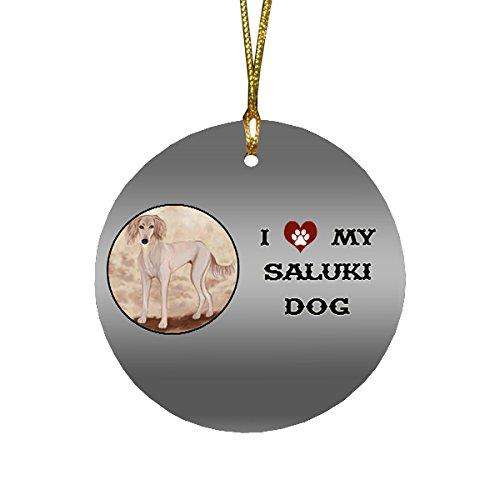 I love My Saluki Puppy Dog Round Christmas Ornament