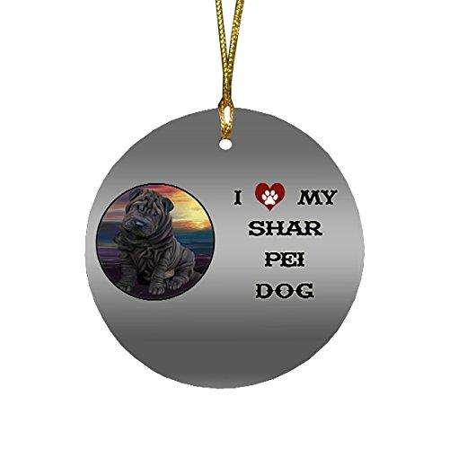 I love My Shar Pei Dog Round Christmas Ornament