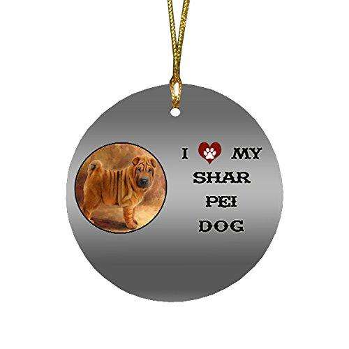 I love My Shar Pei Dog Round Christmas Ornament