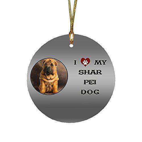 I love My Shar Pei Puppy Dog Round Christmas Ornament
