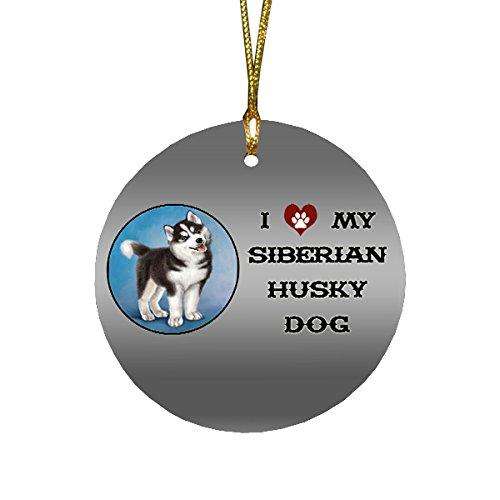 I love My Siberian Husky Dog Round Christmas Ornament