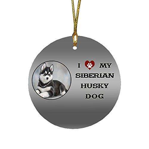I love My Siberian Husky Dog Round Christmas Ornament