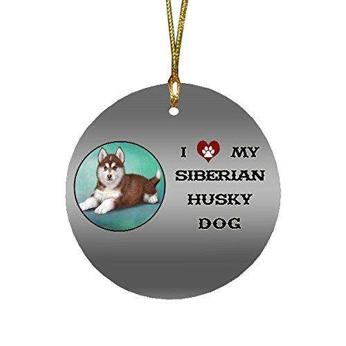 I love My Siberian Husky Puppy Dog Round Christmas Ornament