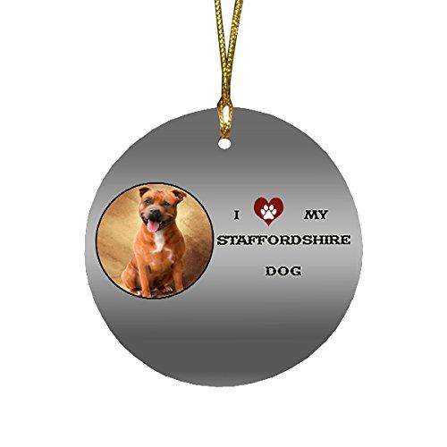 I love My Staffordshire Dog Round Christmas Ornament