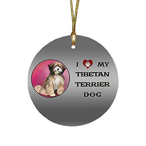 I love My Tibetan Terrier Dog Round Christmas Ornament