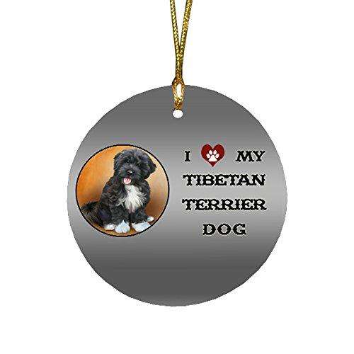 I love My Tibetan Terrier Dog Round Christmas Ornament