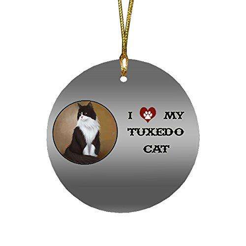 I love My Tuxedo Cat Round Christmas Ornament
