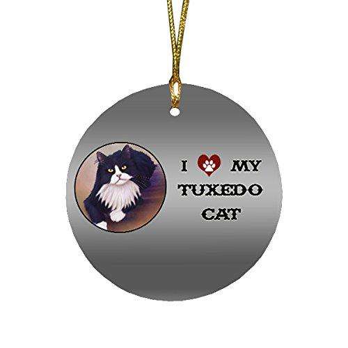 I love My Tuxedo Cat Round Christmas Ornament