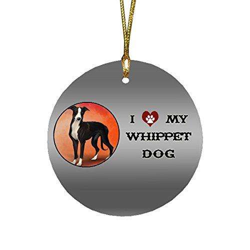 I love My Whippet Black Dog Round Christmas Ornament