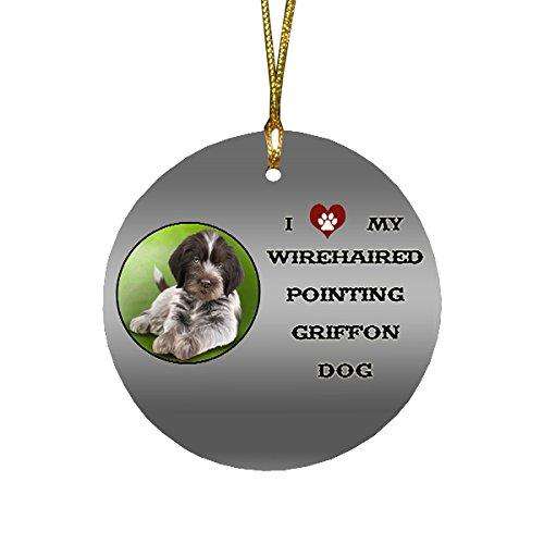 I love My Wirehaired Pointing Griffon Puppy Dog Round Christmas Ornament