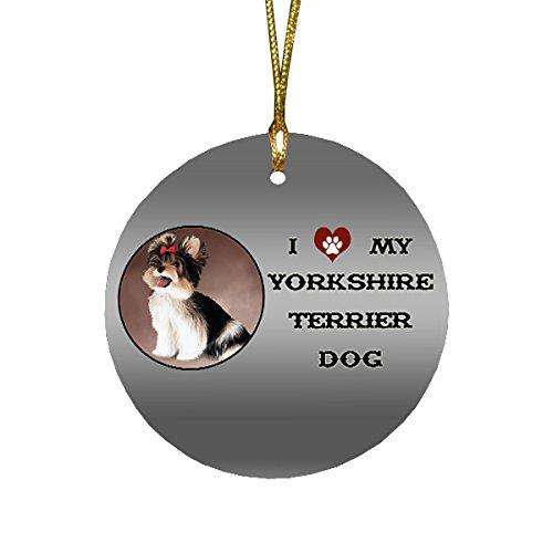 I love My Yorkshire Terrier Dog Round Christmas Ornament