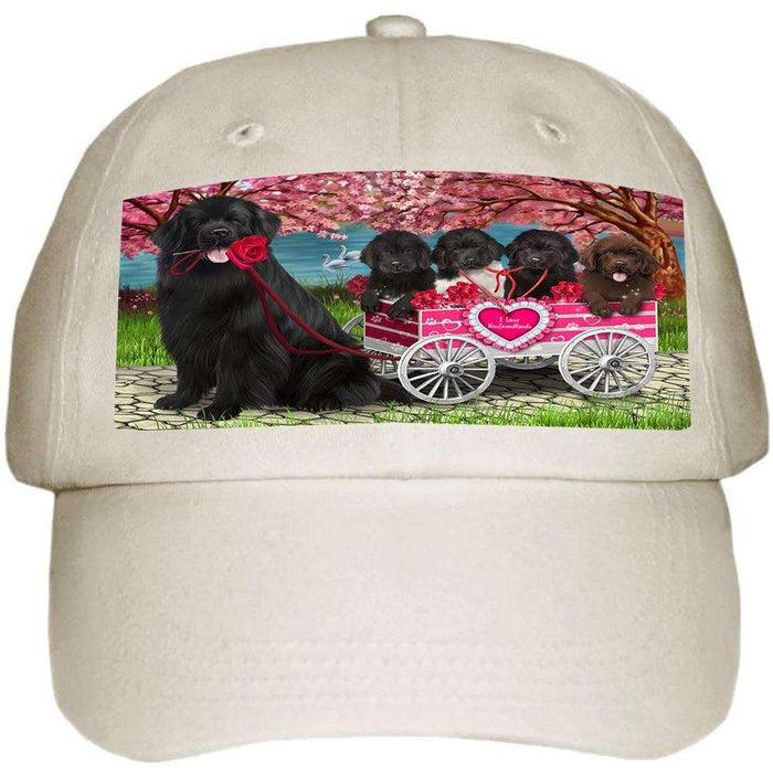 I Love Newfoundland Dog in a Cart Art Portrait Ball Hat Cap HAT61926