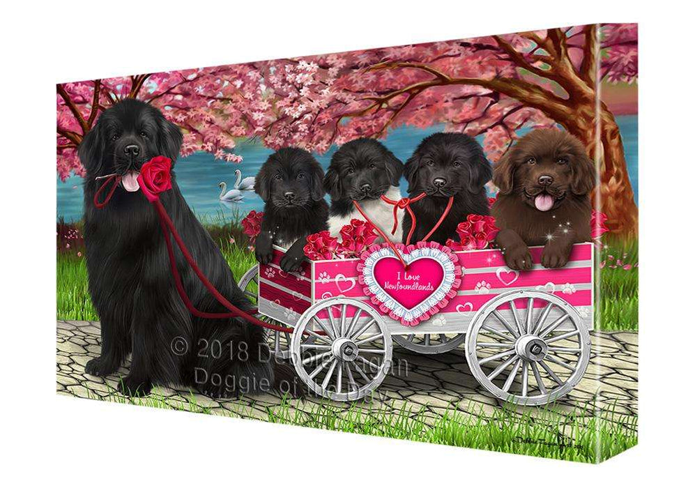 I Love Newfoundland Dog in a Cart Art Portrait Canvas Print Wall Art Décor CVS92429