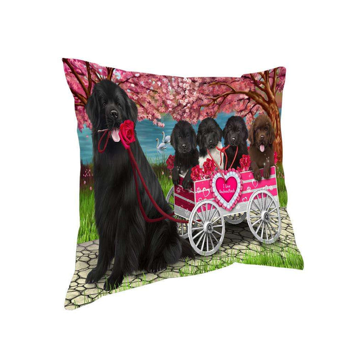 I Love Newfoundland Dog in a Cart Art Portrait Pillow PIL67548