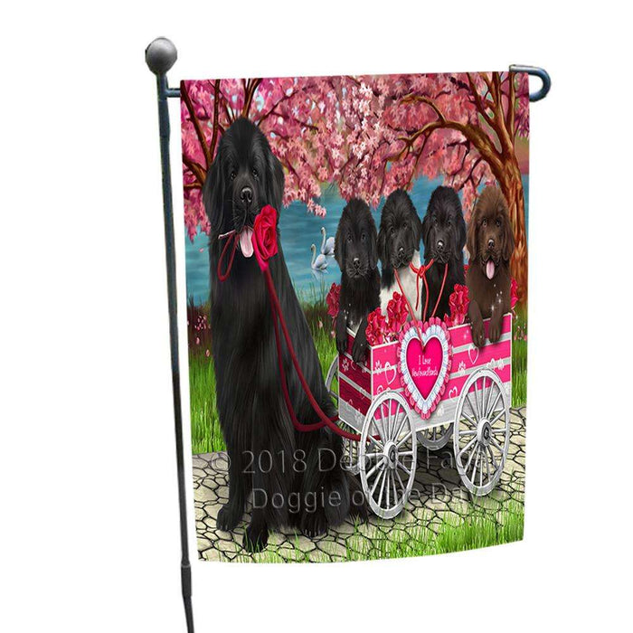 I Love Newfoundland Dogs in a Cart Garden Flag GFLG54272