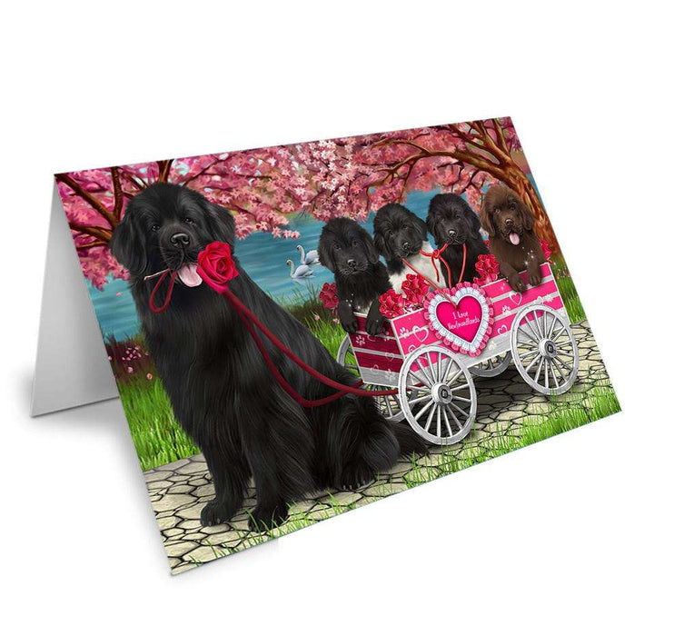 I Love Newfoundland Dogs in a Cart Handmade Artwork Assorted Pets Greeting Cards and Note Cards with Envelopes for All Occasions and Holiday Seasons GCD66659