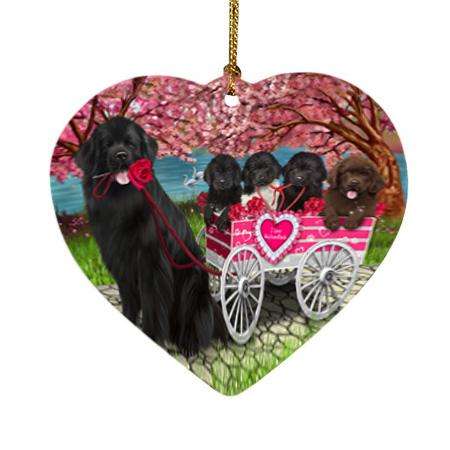I Love Newfoundland Dogs in a Cart Heart Christmas Ornament HPOR54210
