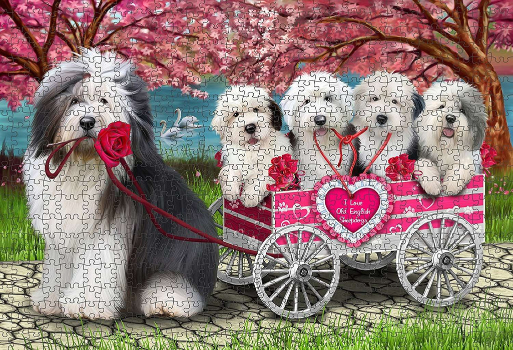 I Love Old English Sheepdog Cart Dogs Puzzle with Photo Tin PUZL1446