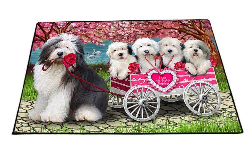 I Love Old English Sheepdog Dogs in a Cart Indoor/Outdoor Floormat D070
