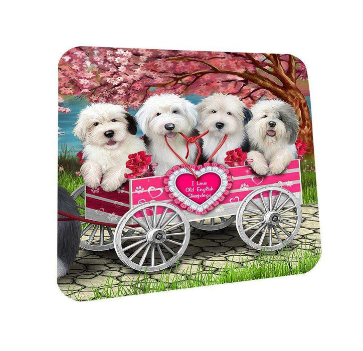 I Love Old English Sheepdogs Dog in a Cart Coasters Set of 4 CST48540