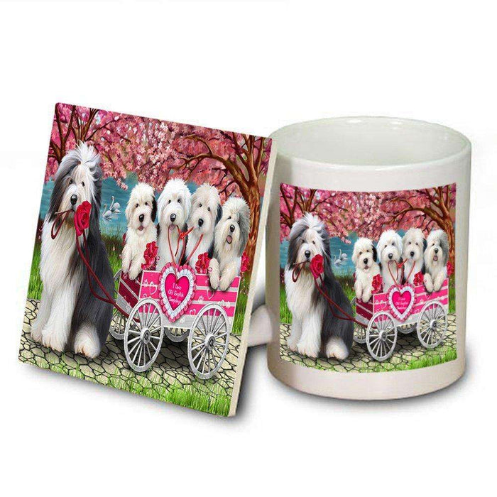 I Love Old English Sheepdogs Dog in a Cart Mug and Coaster Set MUC48573