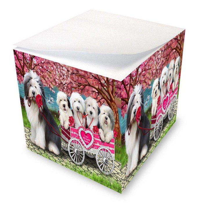 I Love Old English Sheepdogs Dog in a Cart Note Cube NOC48581