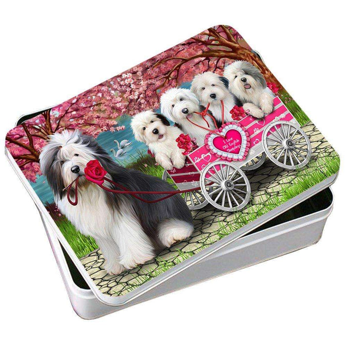I Love Old English Sheepdogs Dog in a Cart Photo Storage Tin PITN48581