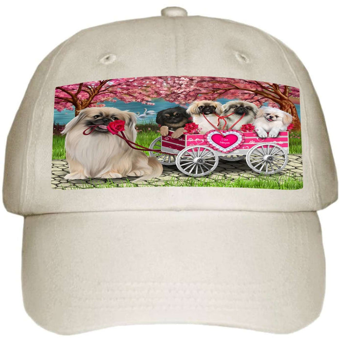 I Love Pekingese Dogs in a Cart Ball Hat Cap