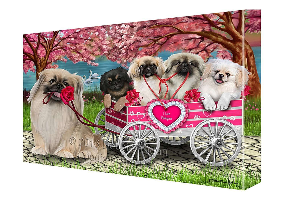 I Love Pekingese Dogs in a Cart Canvas Wall Art