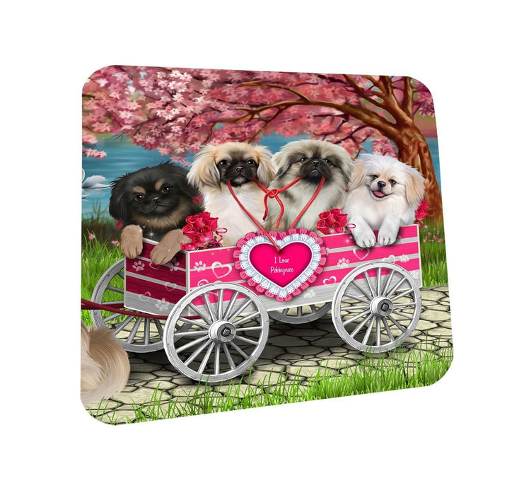I Love Pekingese Dogs in a Cart Coasters Set of 4