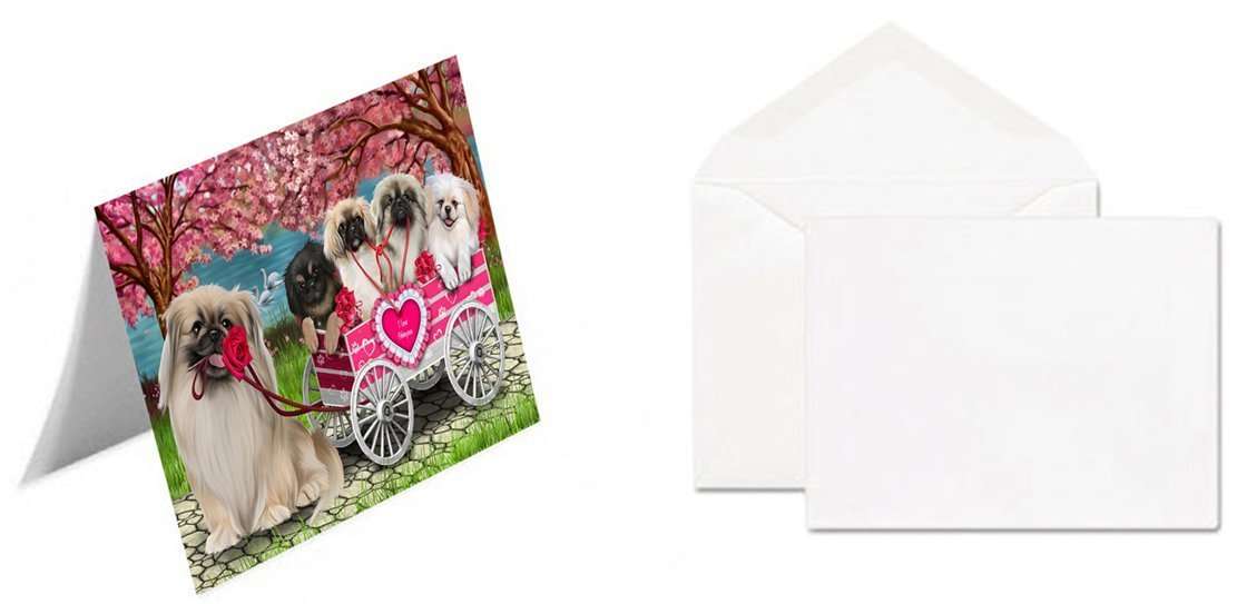 I Love Pekingese Dogs in a Cart Handmade Artwork Assorted Pets Greeting Cards and Note Cards with Envelopes for All Occasions and Holiday Seasons