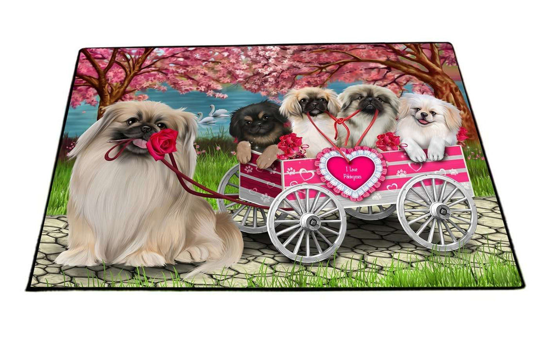 I Love Pekingese Dogs in a Cart Indoor/Outdoor Floormat