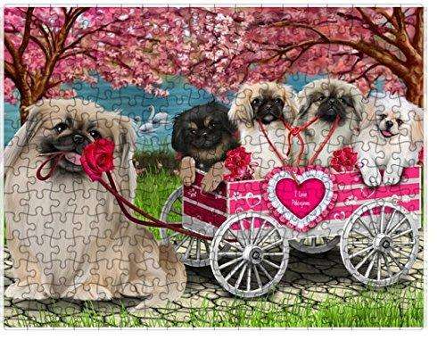 I Love Pekingese Dogs in a Cart Puzzle with Photo Tin