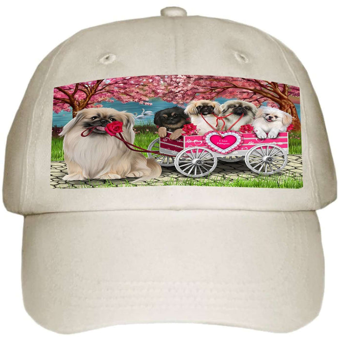 I Love Pekingeses Dog in a Cart Ball Hat Cap HAT49479