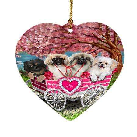 I Love Pekingeses Dog in a Cart Heart Christmas Ornament HPOR48582