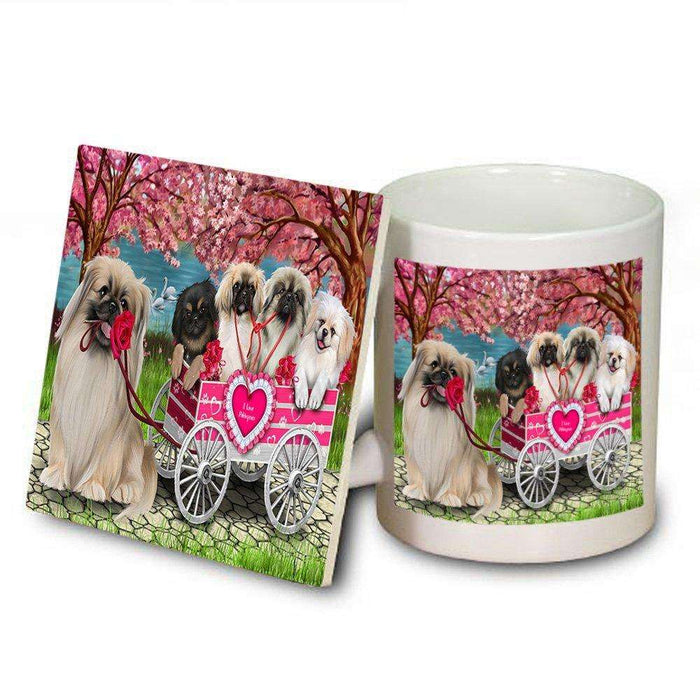 I Love Pekingeses Dog in a Cart Mug and Coaster Set MUC48574
