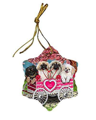 I Love Pekingeses Dog in a Cart Star Porcelain Ornament SPOR48516