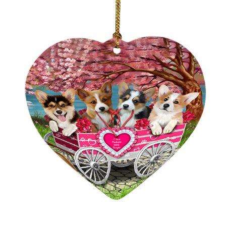I Love Pembroke Welsh Corgies Dog in a Cart Heart Christmas Ornament HPOR48583