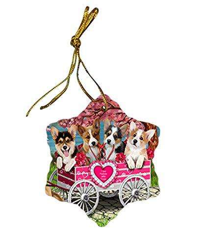 I Love Pembroke Welsh Corgies Dog in a Cart Star Porcelain Ornament SPOR48517