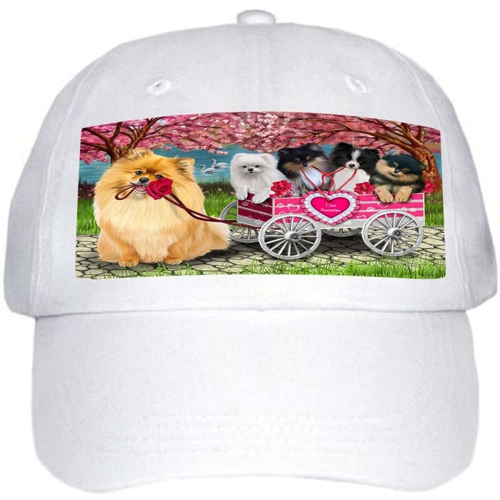 I Love Pomeranian Dogs in a Cart Ball Hat Cap