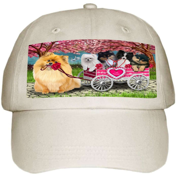 I Love Pomeranian Dogs in a Cart Ball Hat Cap