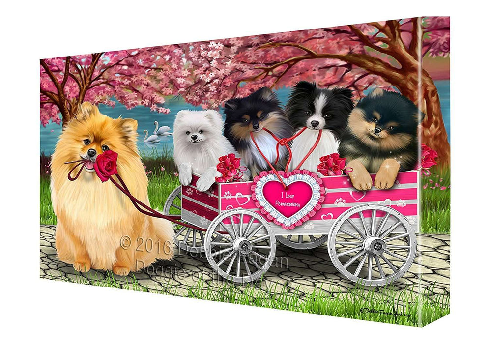 I Love Pomeranian Dogs in a Cart Canvas Wall Art