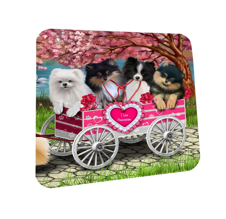 I Love Pomeranian Dogs in a Cart Coasters Set of 4