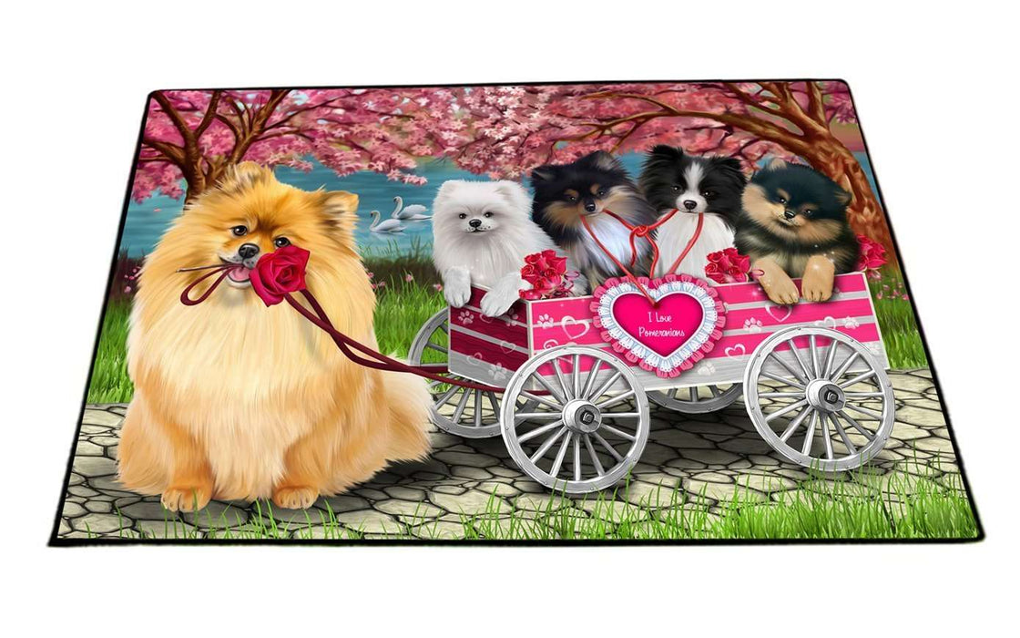 I Love Pomeranian Dogs in a Cart Indoor/Outdoor Floormat
