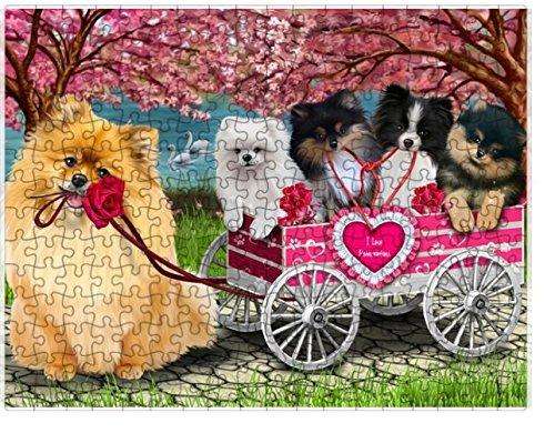 I Love Pomeranian Dogs in a Cart Puzzle with Photo Tin