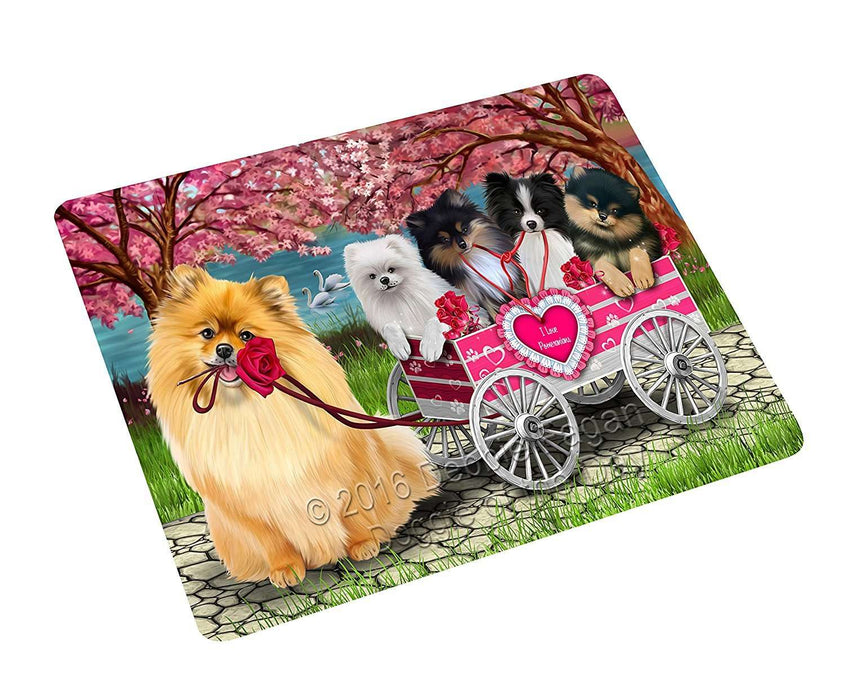 I Love Pomeranian Dogs in a Cart Tempered Cutting Board