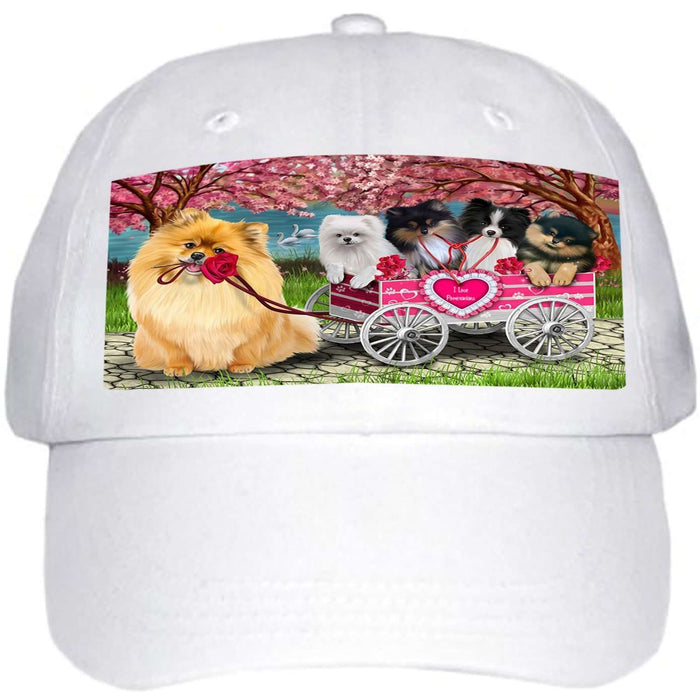 I Love Pomeranians Dog in a Cart Ball Hat Cap HAT49485